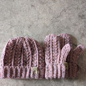 Cozy Pink Crocheted Hat and Mittens Set